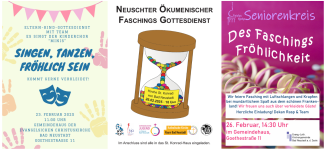 3 Plakate zu Faschingsveranstaltungen mit evangelischer Note in Bad Neustadt