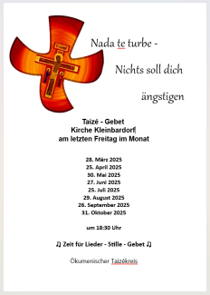 Taizé-Gebet in Kleinbardorf: Flyer mit den Terminen im Jahr 2025